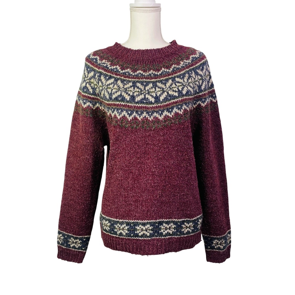 VTG Croft & Barrow Fair Isle Sweater‎ Womens M Grandmacore Snowflake Burgundy